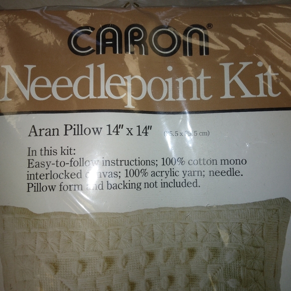 NEEDLEPOINT Caron Needlepoint kit, Aran Pillow 14" X 14", NEW!  c. 1978 - Picture 2 of 7